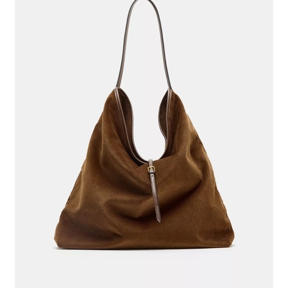 Zara Handbags - Zara Brown Corduroy Hobo Bag
